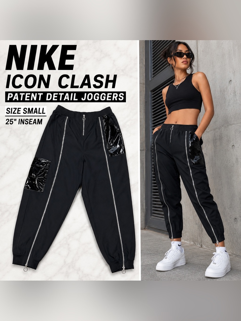 Nike Sportswear Icon Clash Cropped Jogger Pants Size Small Black 25” Inseam
